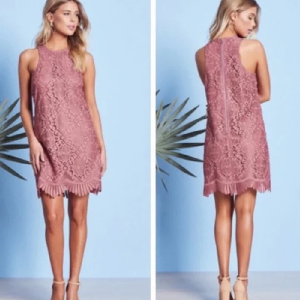 Lovers + Friends Caspian Eyelet Sleeveless Shift Dress Dusty Rose Size M $180